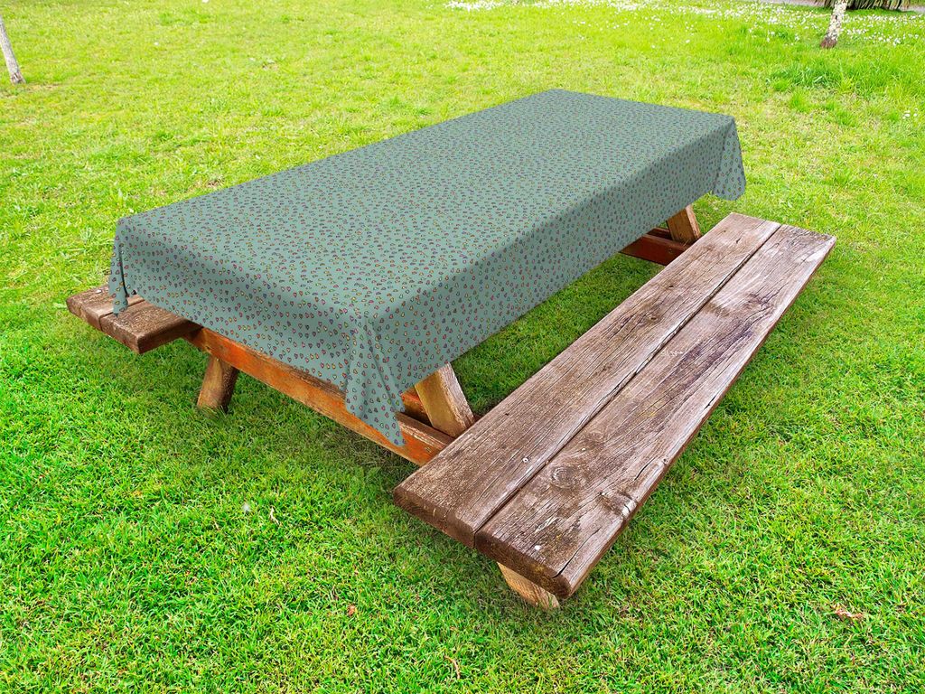 ABAKUHAUS Herzen Tischdecke Outdoor, Valentinstag themenorientiertes Gekritzel-Herz-Liebes-Freundschafts-Symbol auf Grün tonte Hintergrund, Mehrfa...