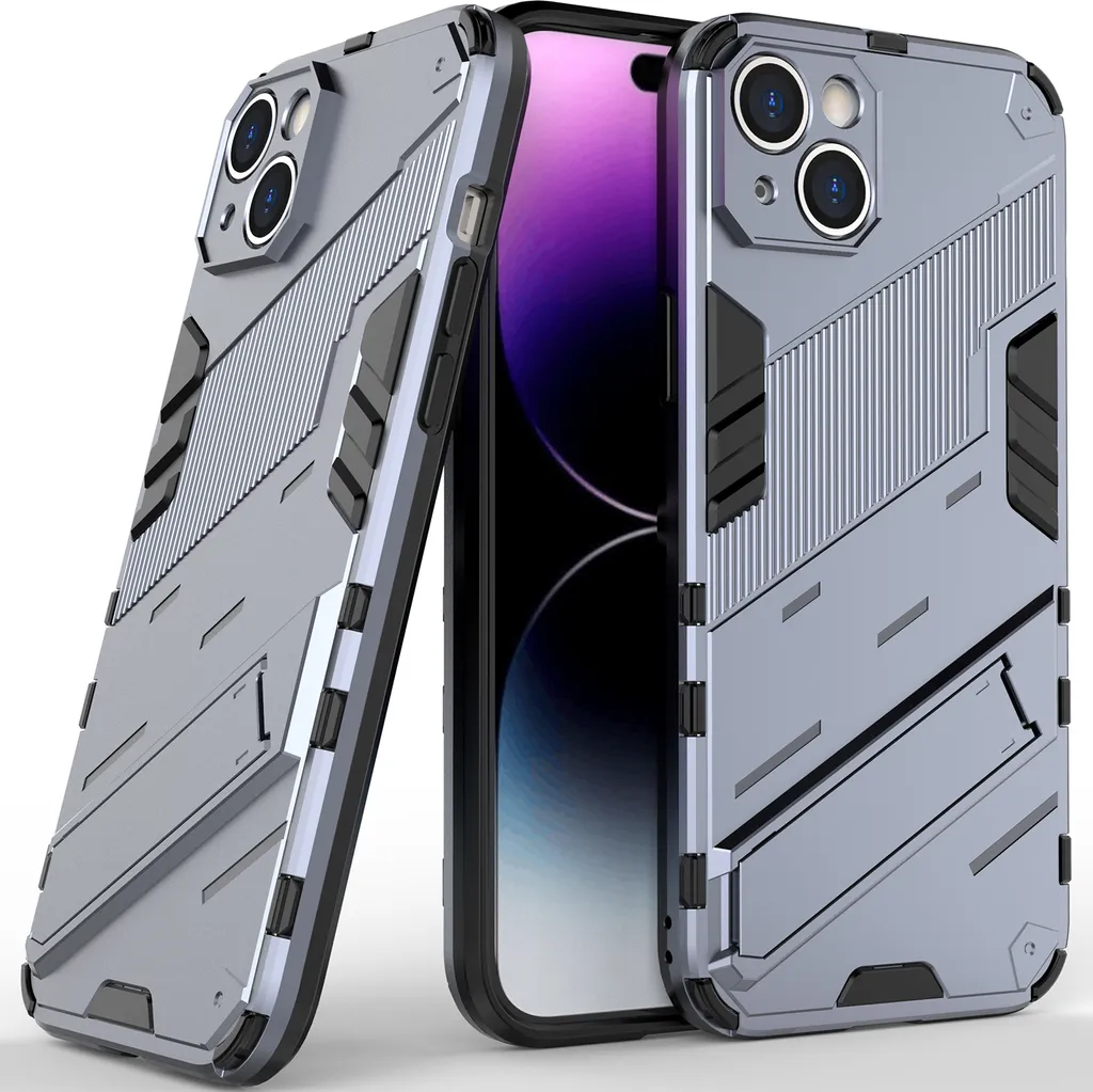 Custodia iPhone 14 Antiurto con Stand Grigio - Protezione Ibrida PC+TPU