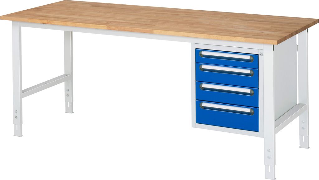 RAU Arbeitstisch 2000x800x760-1080 4xSchub B-Platte 25mm l.gr/e.bl