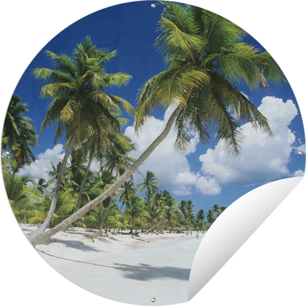 MuchoWow Gartenposter Outdoor-Poster Rund Strand - Palme - Tropisch Ø 150 cm Gartendeko Rundes Poster draußen