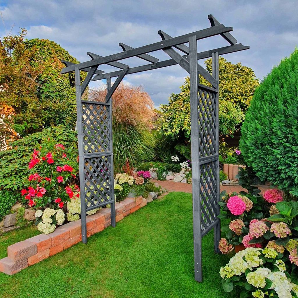 Pergola 'Bamberg' ohne Pflanzkästen, grau Promadino Durchgang Rankgitter Holz