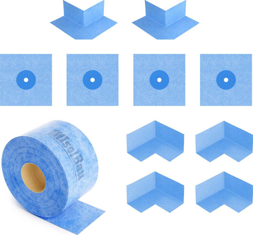 Isolbau 206B Abdichtung Bandset - Dicht-Set für den Innen und außen bereich inkl. 50 m Dichtband, 4x Innenecken, 2x Außenecken & 4x Wandmanschet...