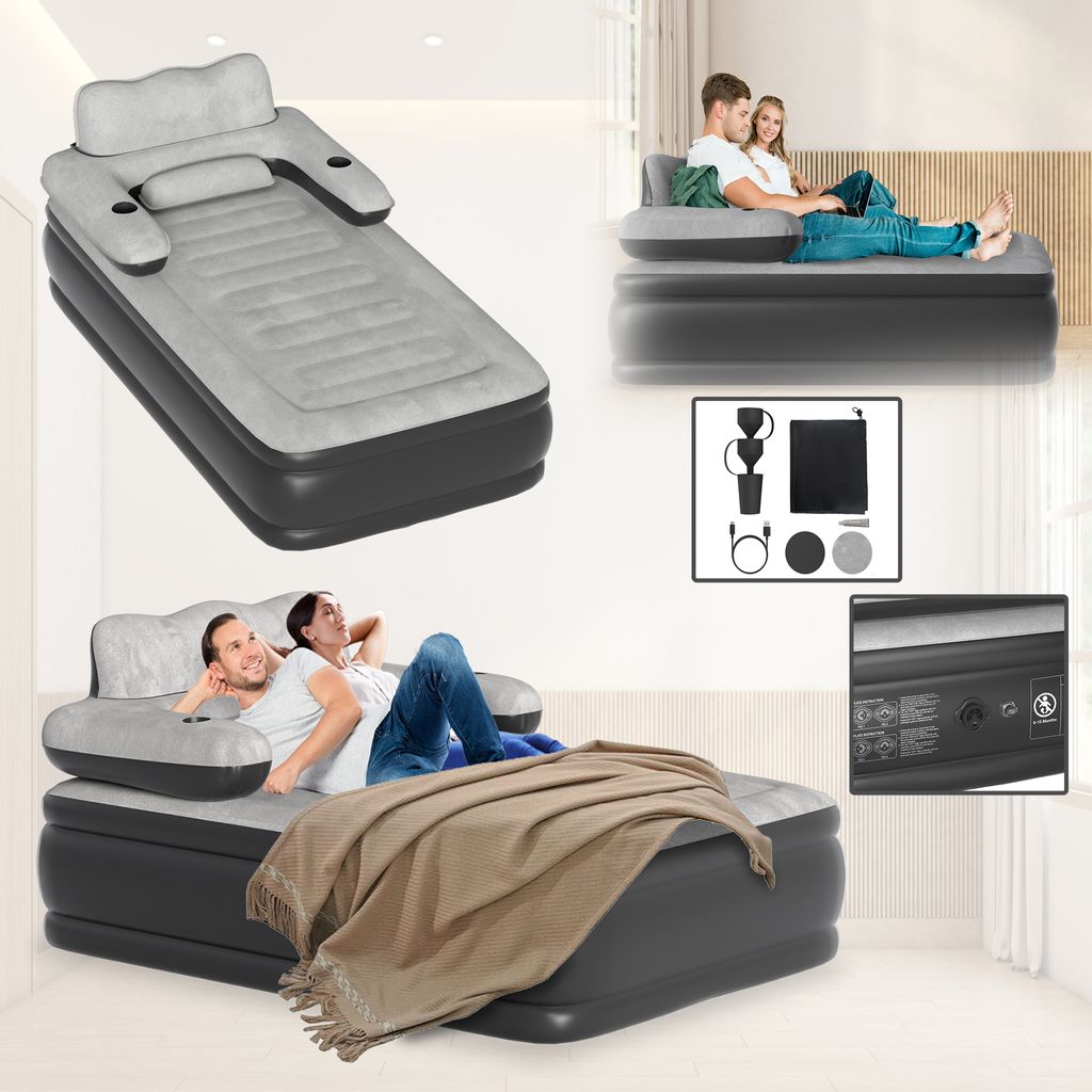 NAIZY PVC Luftbett für 1 Personen - Luftmatratze mit Kopfteil Selbstaufblasend Luftmatratze Aufblasbares Bett max 250kg Gästebett für Camping Zu...