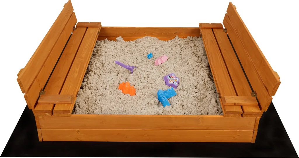 Carré de sable en bois 120x120 avec bâche de protection et feutre de sol