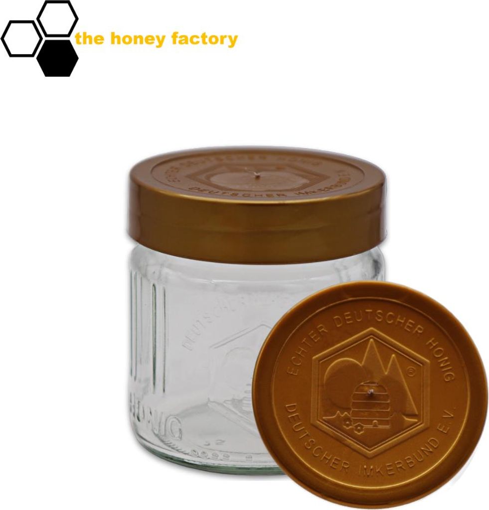 96 x DIB Honigglas 250G im KARTON mit Deckel Deutscher Imkerbund GOLD für Honig
