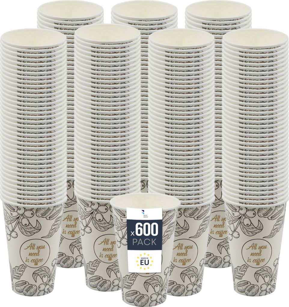BenBow Kaffeebecher 400 ml x 600, Pappbecher zum Mitnehmen, Einwegbecher für Unterwegs, All You Need Is Coffee, Kaffee Becher für Büro und Kaffe...
