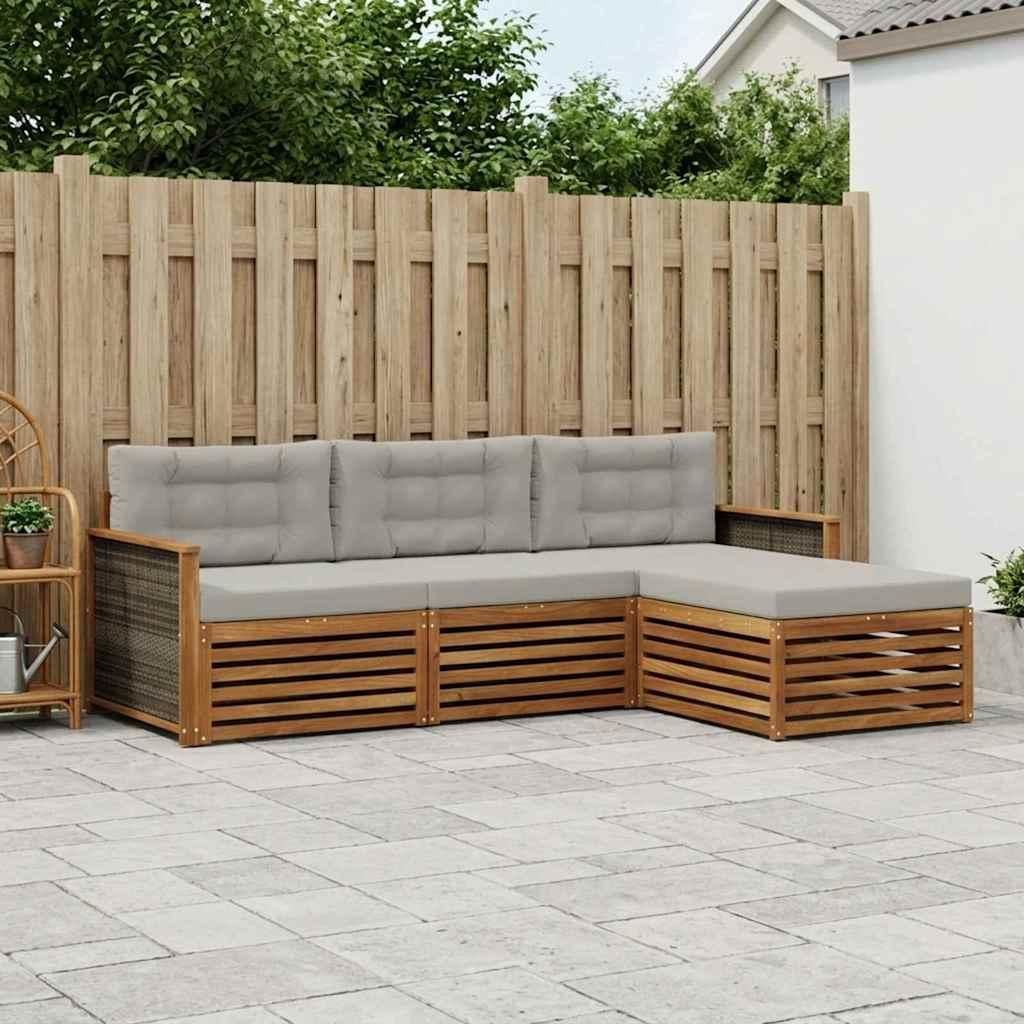Möbel Outdoor-Sofagarnitur mit Kissen Natürlich und HellgrauGartensofas - Gartensofas c1191