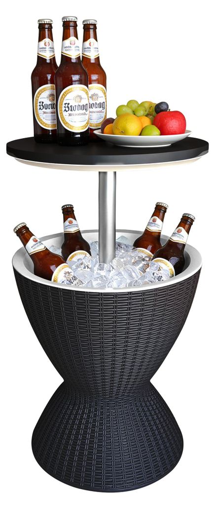 Relaxdays Beistelltisch mit Kühlfunktion, 30 L, Cool Bar, HxØ: 57x48,5 cm, höhenverstellbar, Rattan, Stehtisch, schwarz