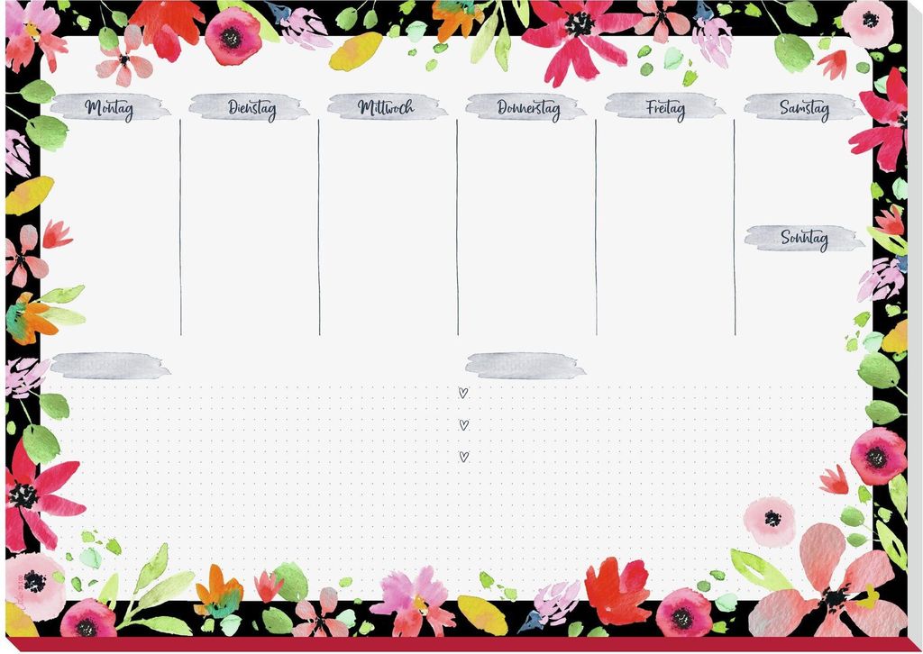 SIGEL JS100 Jolie Papier-Schreibunterlage Flower Love - Wochenplaner, undatiert deutsch - A3 - 30 Blatt -