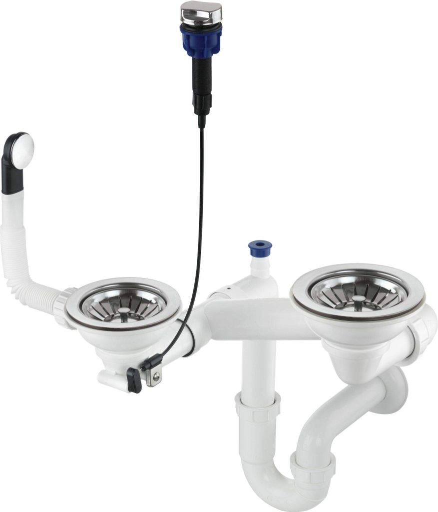 Siphon für Granitspülbecken, 1.5 und 2-Becken Weiß/Chrom Produktbild 