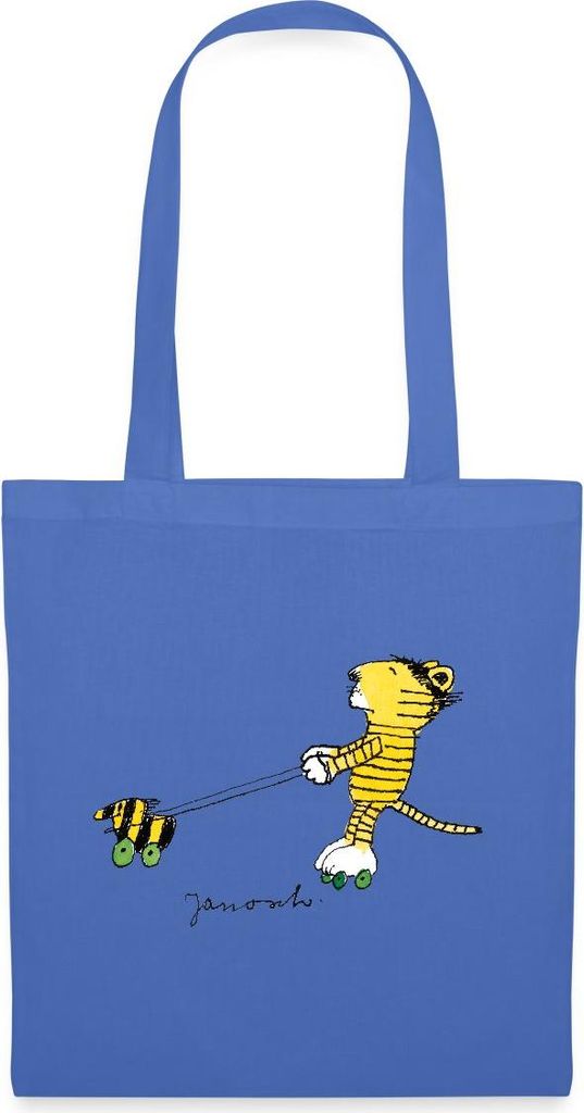 Spreadshirt Janosch Tiger auf Rollschuhen Stoffbeutel, One size, Hellblau