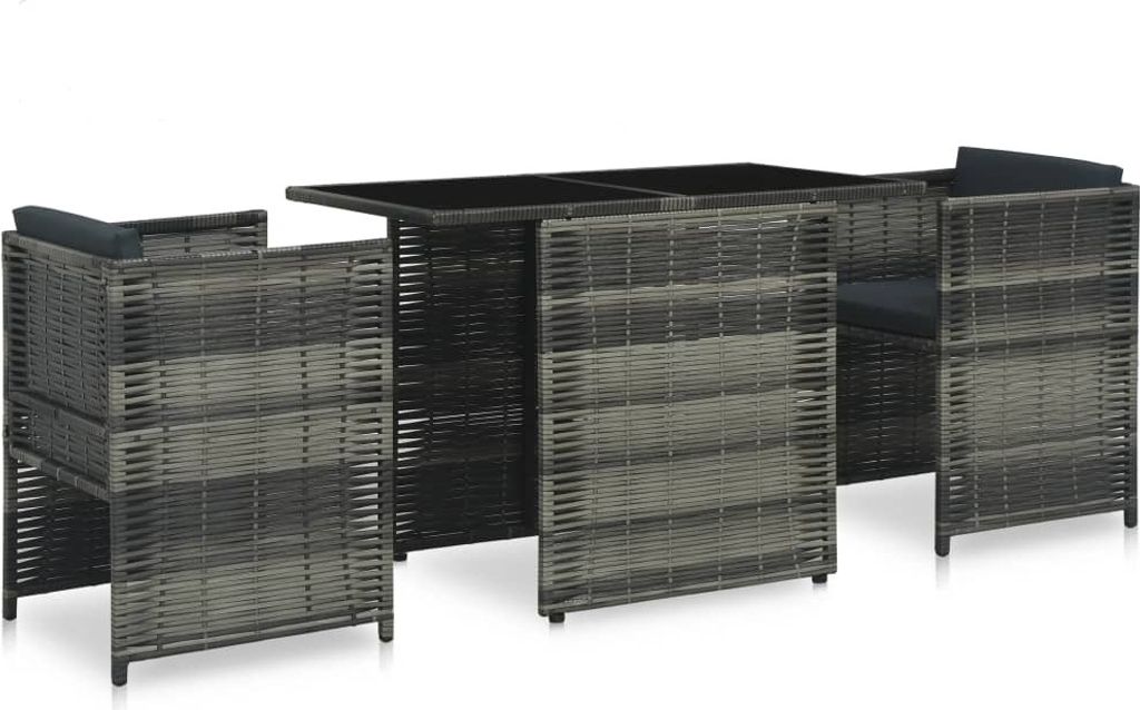 "Rabatt" 3-tlg. Bistro-Set - mit tishe & Stuhl - mit Auflagen Poly Rattan Grau - Lounge-Dining set CC20131