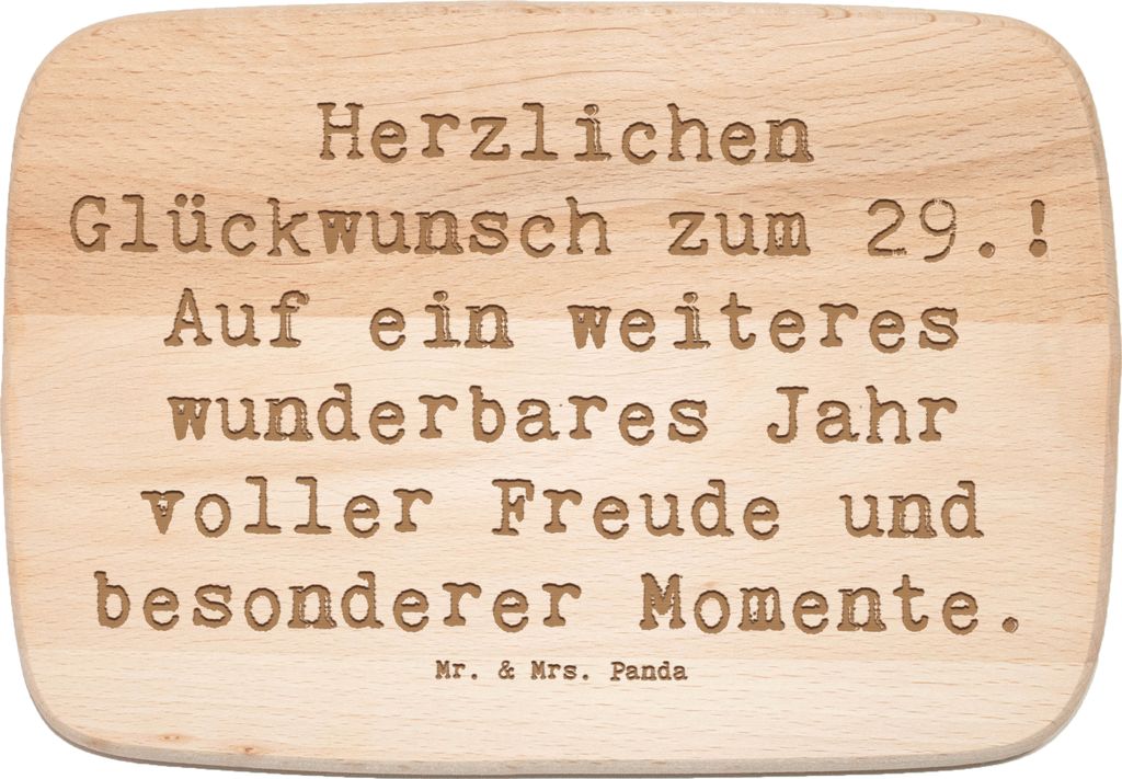 Mr. & Mrs. Panda Frühstücksbrett Spruch 29. Geburtstag - Transparent - Geschenk, Schneidebrett, Herzlichen Glückwunsch, Umarmung in Worten, mass...