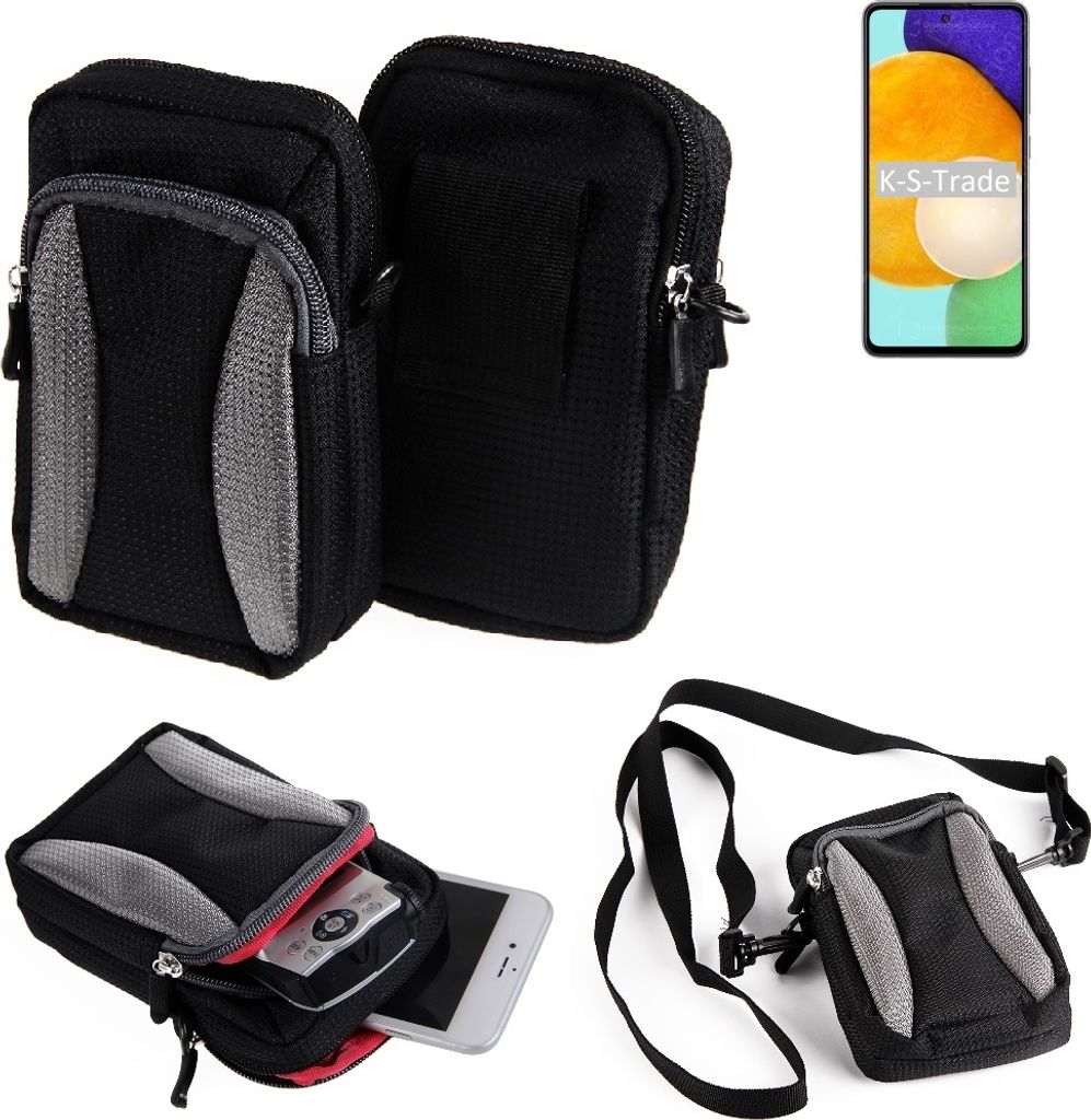 K-S-Trade Holster Schutz Hülle kompatibel mit Samsung Galaxy A52 5G Handy Hülle Gürteltasche Umhängetasche mit Zusatzfach schwarz