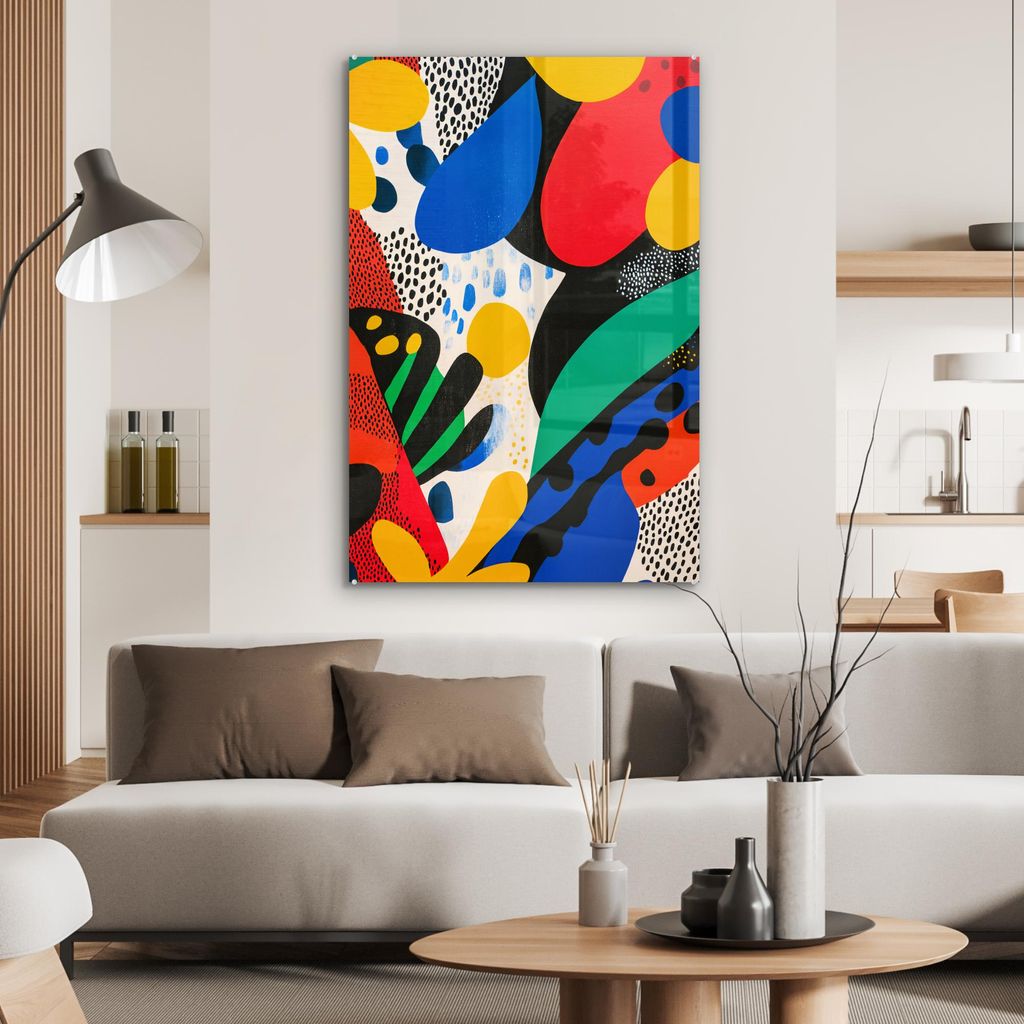 MuchoWow Glasbilder - Bilder auf Wandbild - Foto auf Glas Abstrakt - Pflanzen - Formen - Farbenfroh 60x90 cm Wanddekoration aus Glas - Acrylglasbil...