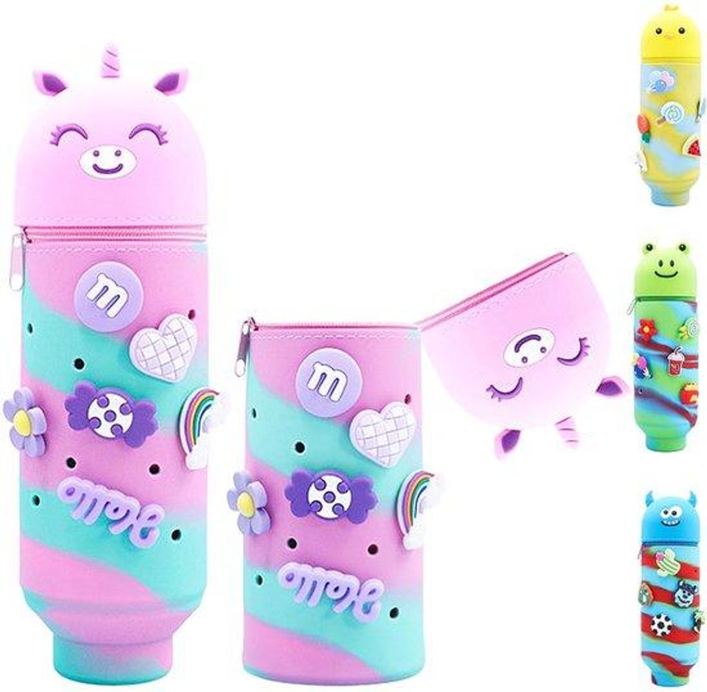 Bunt Etui mit Reißverschluss, 2in1 Stehetui, Cartoon Muster, für Schüler