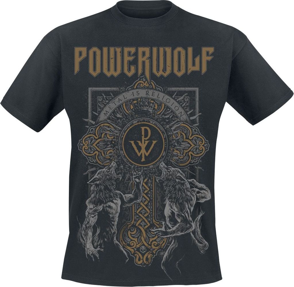 Powerwolf T-Shirt Herren Wolf Cross schwarz Band-Merch, Bands 100% Baumwolle XXL