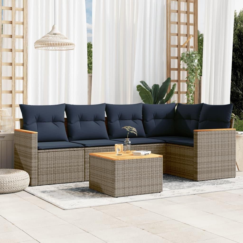 Möbel 6-teiliges Gartensofa-Set mit Kissen, grau, Polyrattan - Gartenmöbelgarnituren CC4330
