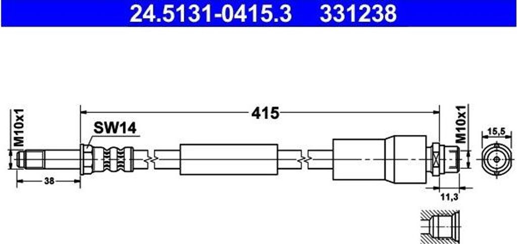 ATE 24.5131-0415.3 Bremsschlauch Hinten für VW CRAFTER 30-50 Kasten (2E) CRAFTER 30-35 Bus (2E) CRAFTER 30-50 Pritsche/Fahrgestell (2F)