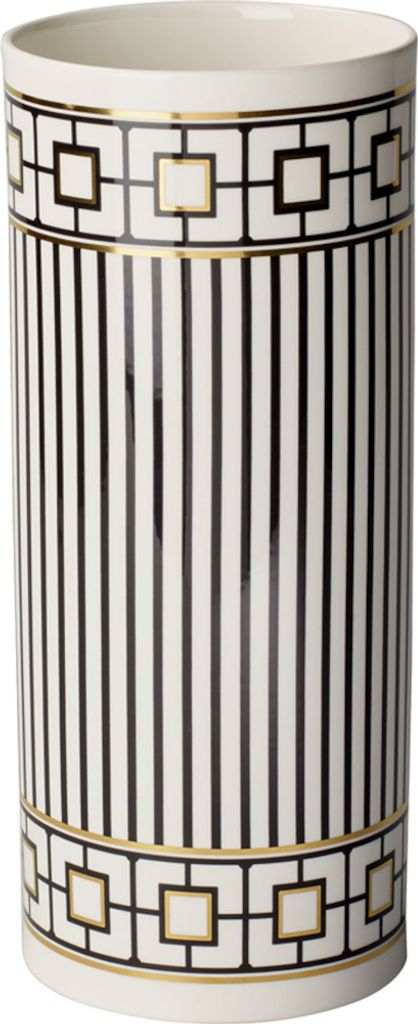 Villeroy & Boch 1044835070, Zylinderförmige Vase, Porzellan, Schwarz, Gold, Weiß, Tisch, 305 mm, 3 l