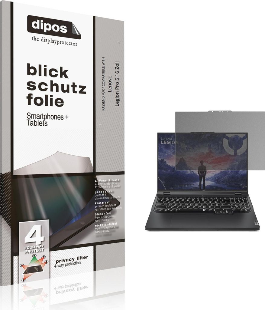 Blickschutzfolie für Lenovo Legion Pro 5 16 Zoll matt Schutzfolie Folie Display Schutz dipos