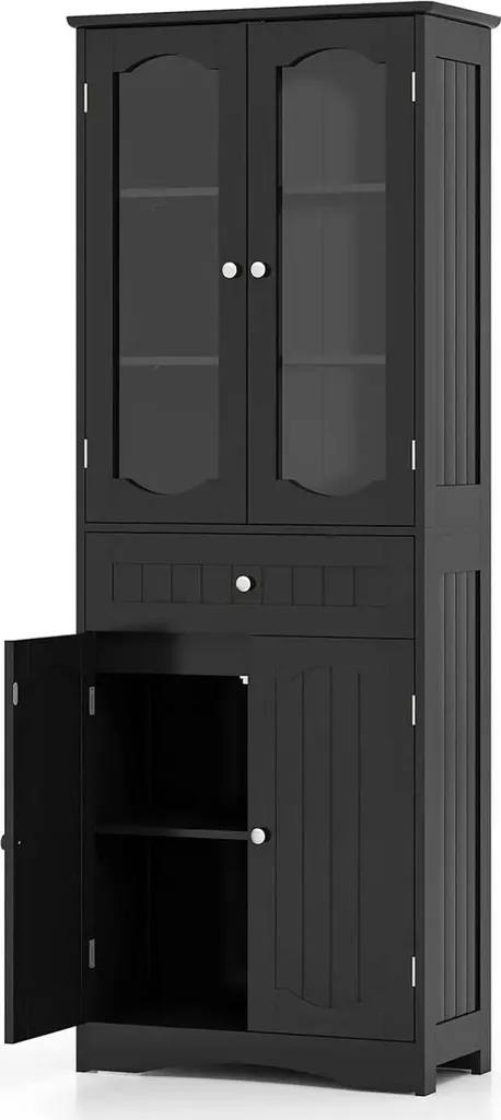 Meuble de salle de bain noir 4 portes surface laquée haute résistance