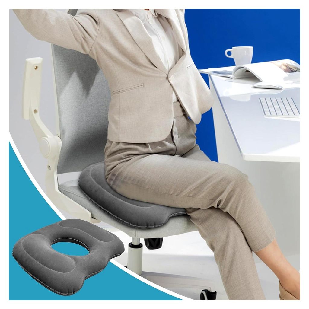 Aufblasbares Donut-Kissen, Orthopädisches Sitzkissen, Ergonomisches Ringkissen (Grau)