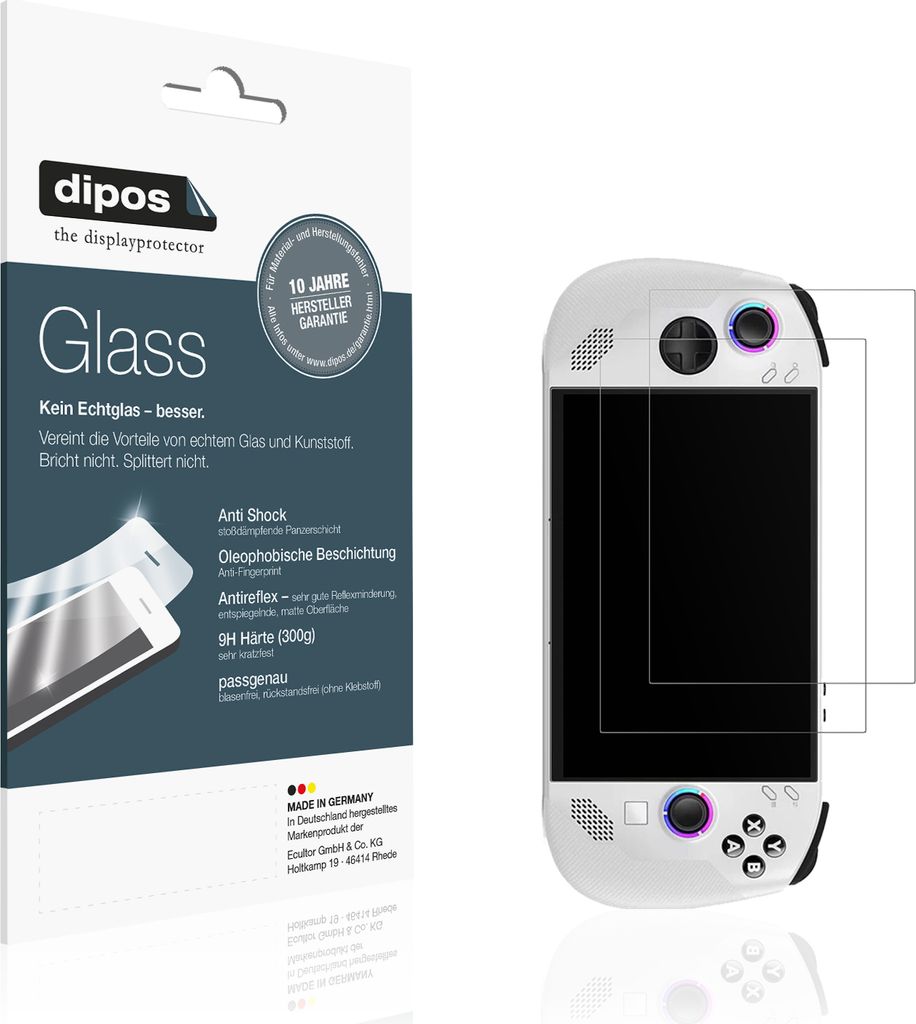 2x Schutzfolie für Lenovo Legion Go S matt - Anti-Shock 9H Folie dipos Glass Kunststoffglas