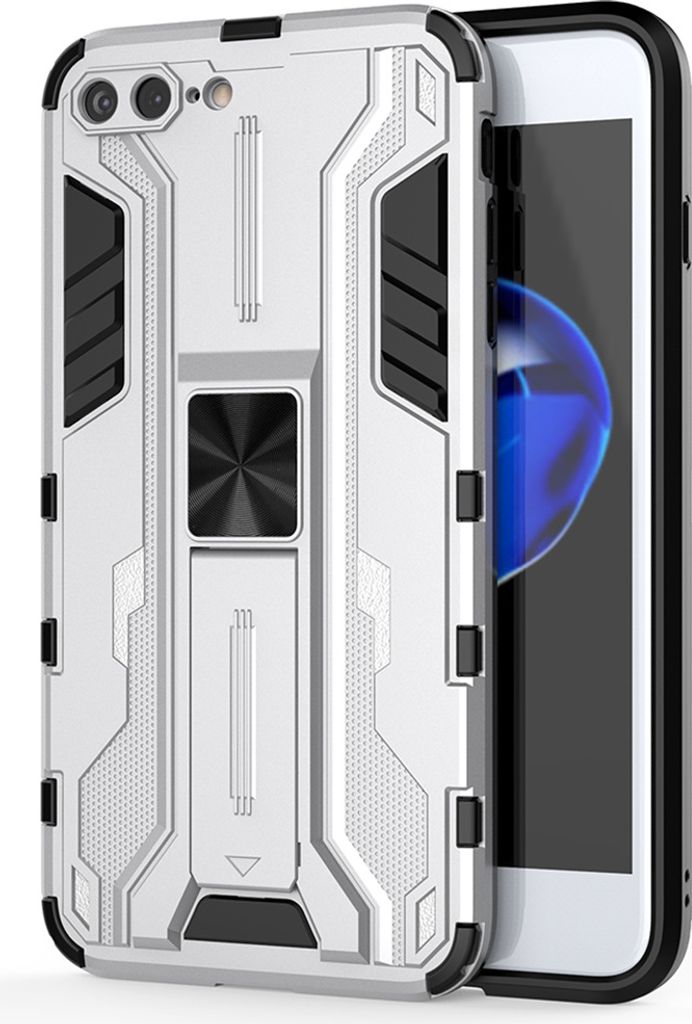 iPhone 8 Plus Hülle, Dual Layer PC TPU Bumper Stoßfest Ständer Schutzhülle für iPhone 7 Plus / 8 Plus Silber