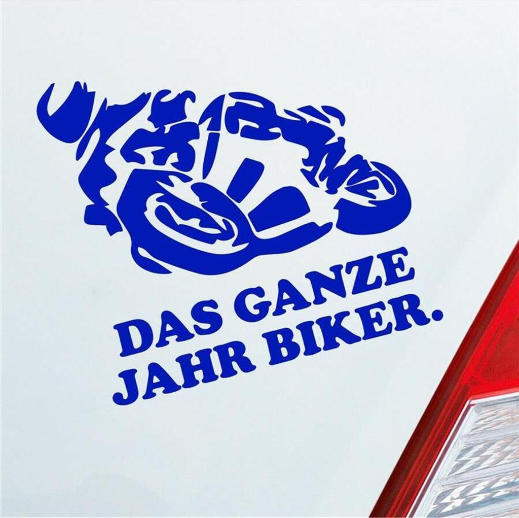 Auto Aufkleber Motorrad Das ganze Jahr Biker Moped Bike Mopped 12x10 cm Dunkelblau Sticker Heckscheibenaufkleber