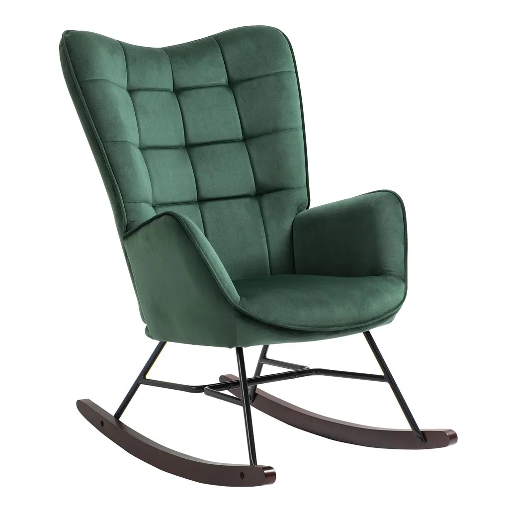 Fauteuil de Salon Ergonomique FUNKEL à Bascule Velours Vert Silencieux