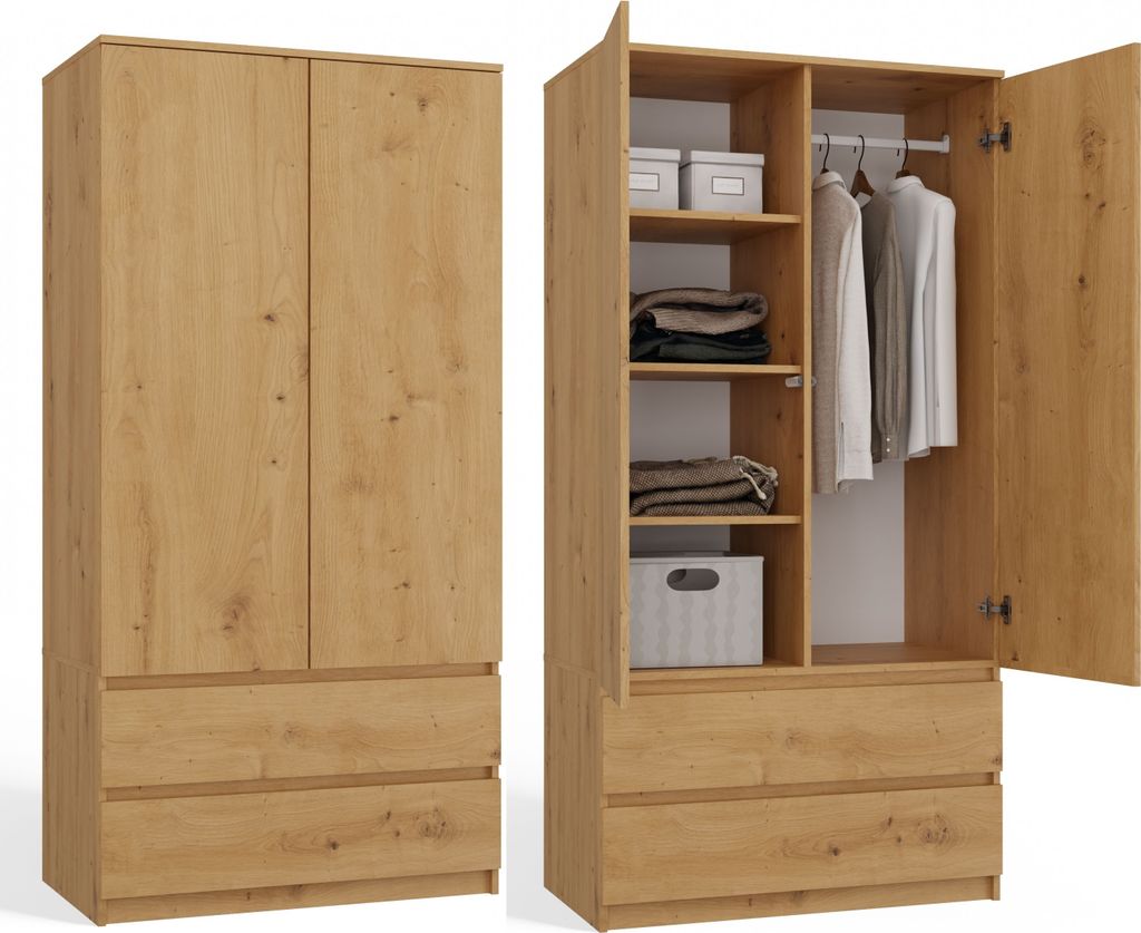 CDF Moderner Schrank Malwa SS-90 | Farbe: Eiche Artisan | Ideal für ein Schlafzimmer, Flur, Kinderzimmer oder Büro | Kleiderständer, Garderobens...
