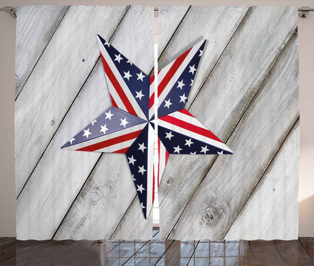 ABAKUHAUS 4. Juli Rustikaler Vorhang, Stern US-Flagge, Wohnzimmer Universalband Gardinen mit Schlaufen und Haken, 280 x 245 cm, Mehrfarbig