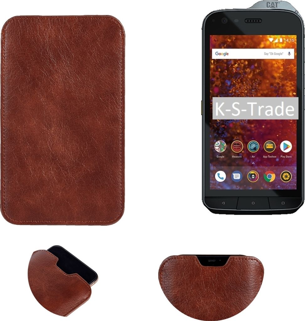 K-S-Trade Schutzhülle Handyhülle kompatibel mit Caterpillar Cat S61 Handytasche Kunstleder Sleeve in braun