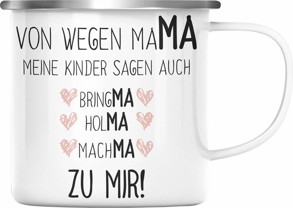 Trendation - Mama Emaille Tasse mit Spruch Geschenk Muttertag von Tochter Sohn Mutter Emaille Emaille Tasse (Silber)