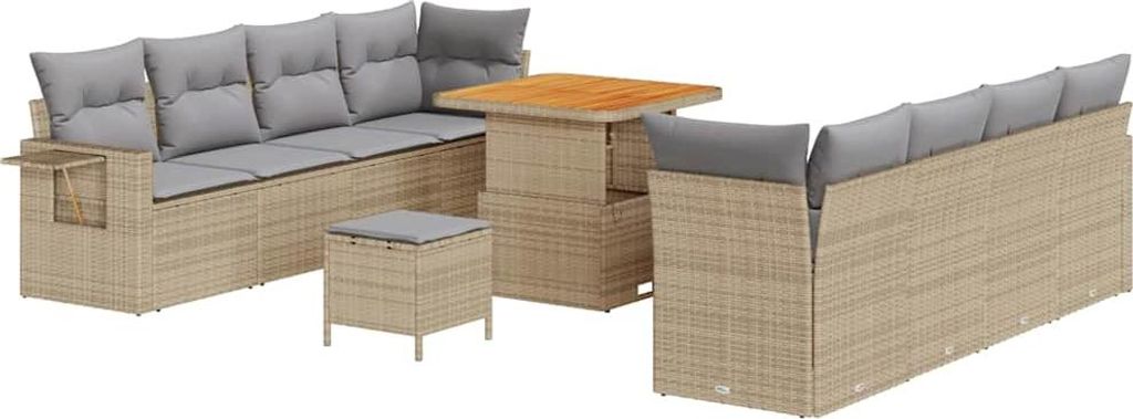 vidaXL Gartensofa-set mit Kissen 11 pcs Beige und Hellgrau Poly-Rattan
