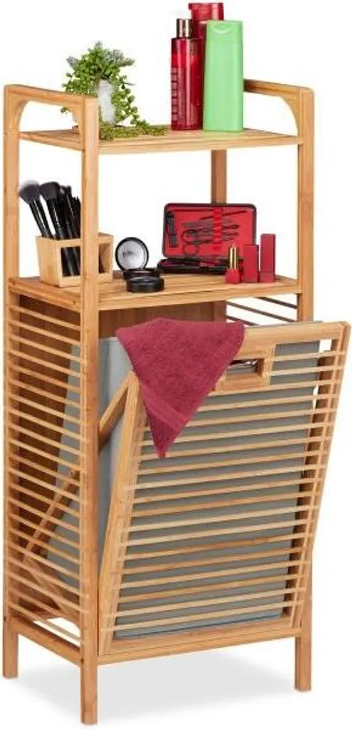 Étagère de salle de bain avec panier à linge en bambou naturel - 40cm