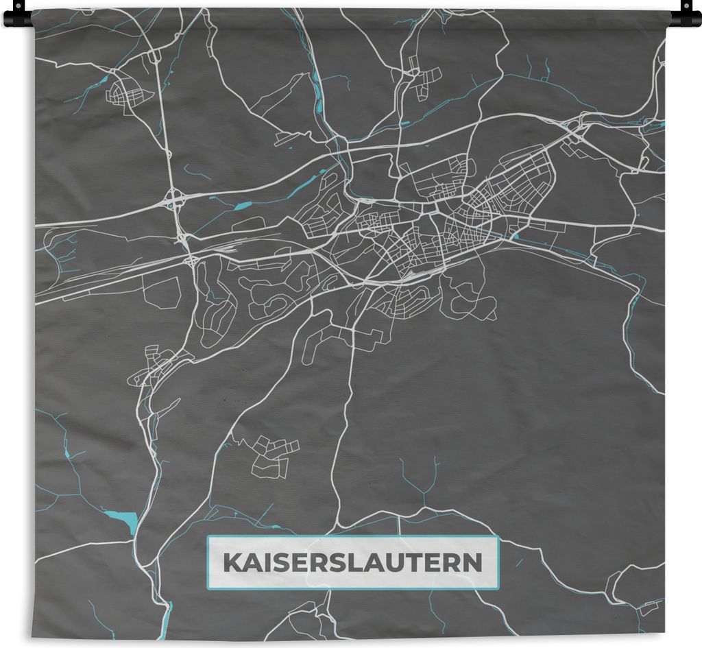 MuchoWow Wandteppich Wandbehang Stadtplan - Karte von Deutschland - Blau - Kaiserslautern - Karte 150x150 cm Tapisserie Dekoration Wandtuch - Woh...