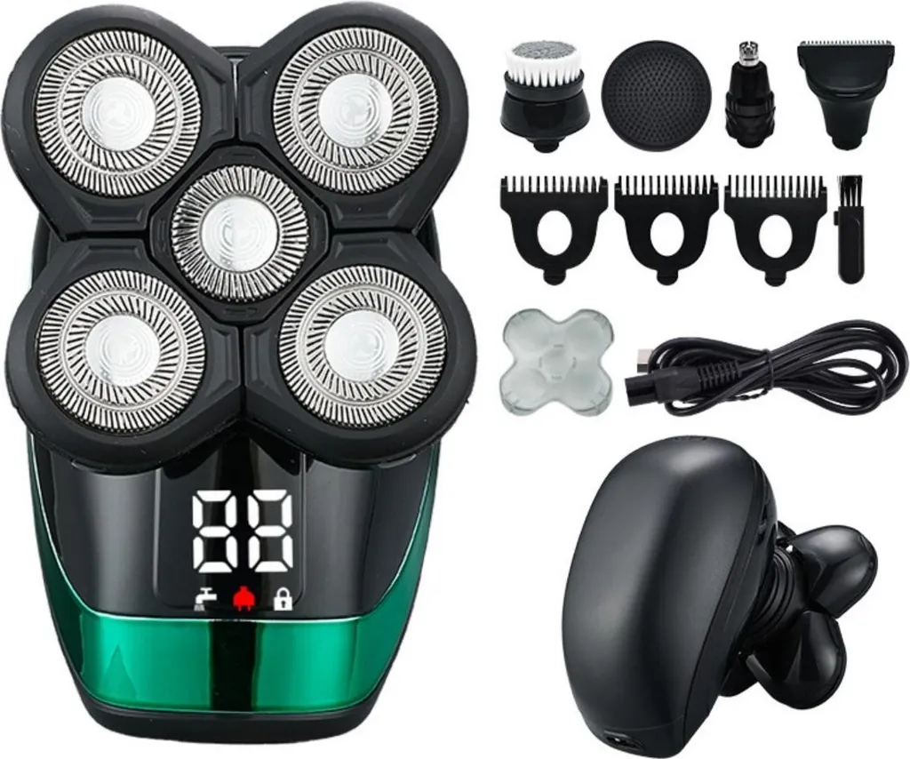 Rasoir Électrique 5 Têtes Anti-Irritation Étanche et Rechargeable Homme