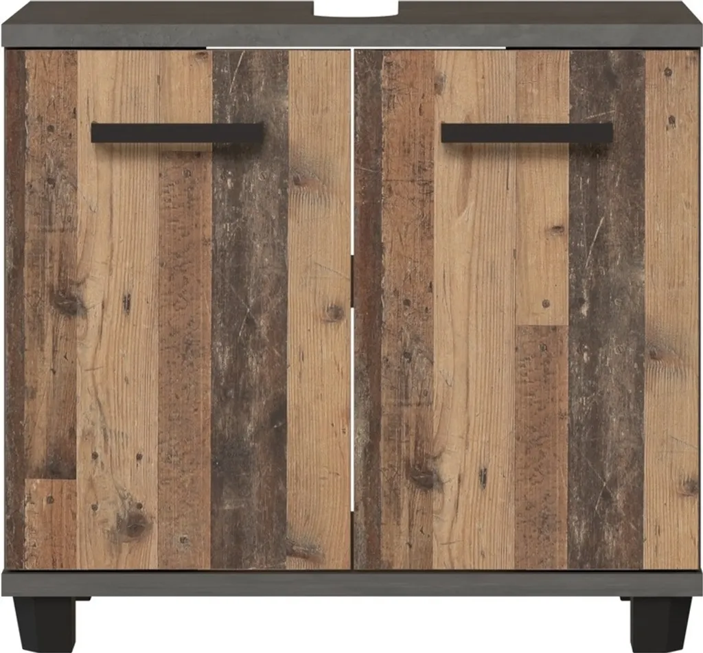 Meuble sous vasque Veris 2 portes décor Old-Wood et Béton 68,6x62cm