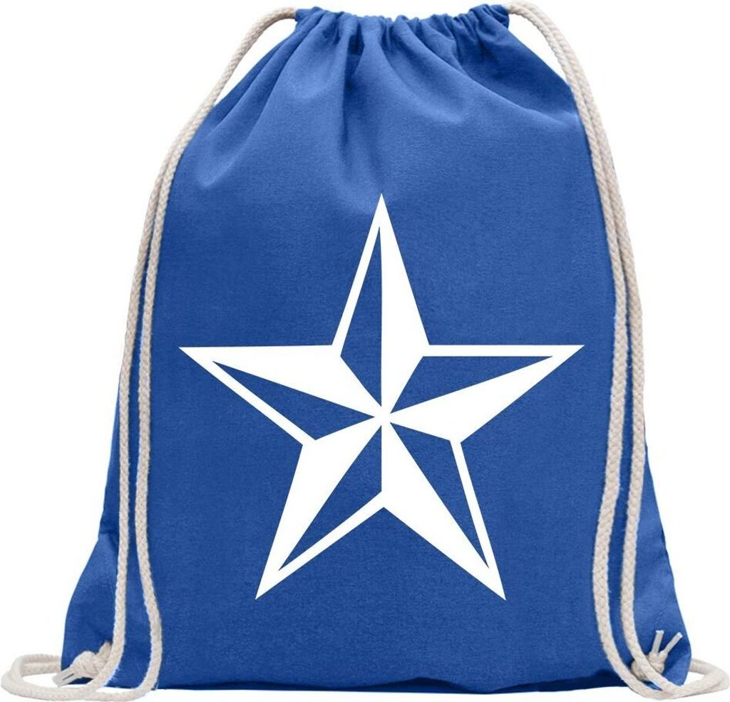 Kiwistar - Turnbeutel - royal - Nautischer Stern - Fun Rucksack Sport Beutel Gymsack Baumwolle mit Ziehgurt