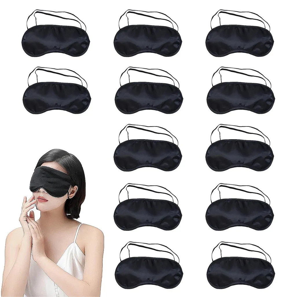 Masque de sommeil pour voyage et sieste, lot de 12 bandeaux noirs