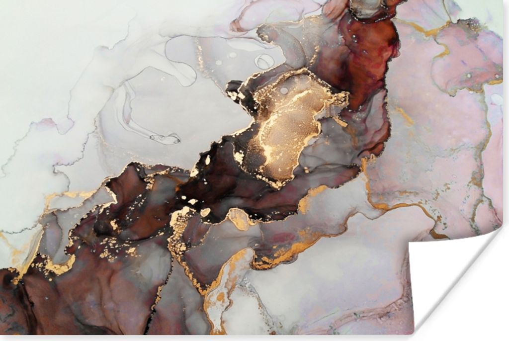 MuchoWow Poster Rot - Marmor - Gold 120x80 cm - Bilder