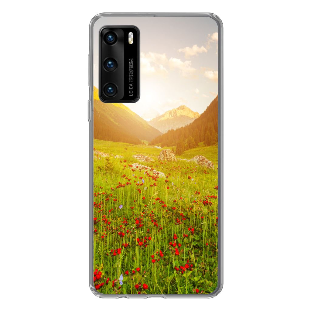 MuchoWow Handyhülle Schutzhülle Hülle für Huawei P40 Blumen - Berg - Sonne Silikon Softcase Handy Hülle - Handytasche