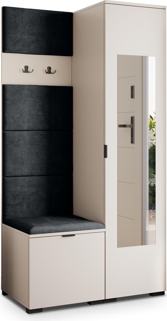 Masseno Garderobe-Set VIRA 95/181/51 cm Modern Garderobenschrank Kaschmir, Veloursstoff MONOLITH 95 (Schwarz)