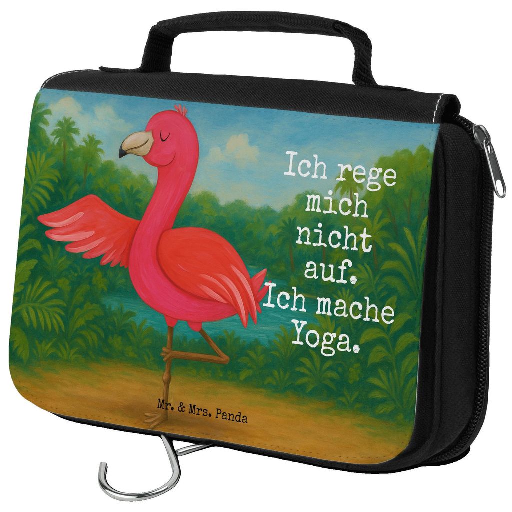 Mr. & Mrs. Panda Kulturbeutel Flamingo Yoga Design - Weiß - Geschenk, Achtsamkeit, Make-Up Tasche, kosmetiktäschchen, Rosa, Yogi, Schminktasche, ...