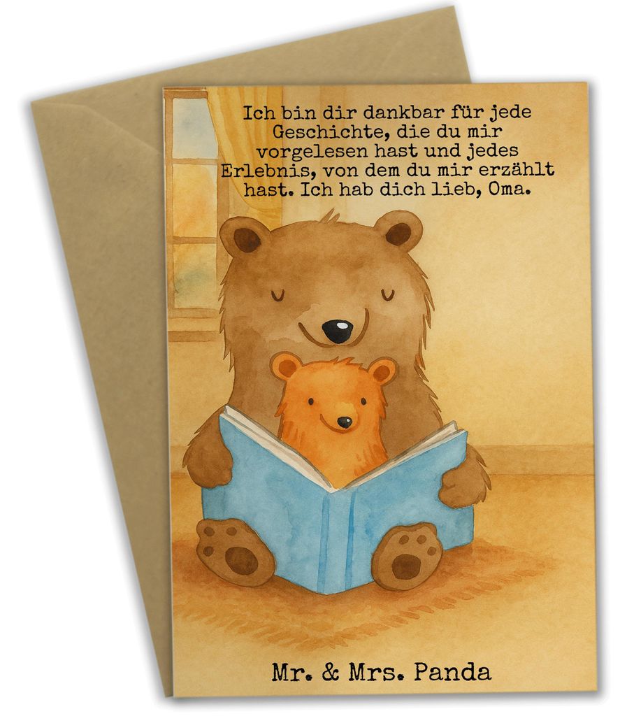 Mr. & Mrs. Panda Grußkarte Bären Buch Design - Weiß - Geschenk, einladungskarten, Oma, Geschichten, Muttertag, Geschichtenerzähler, Grußkarten...