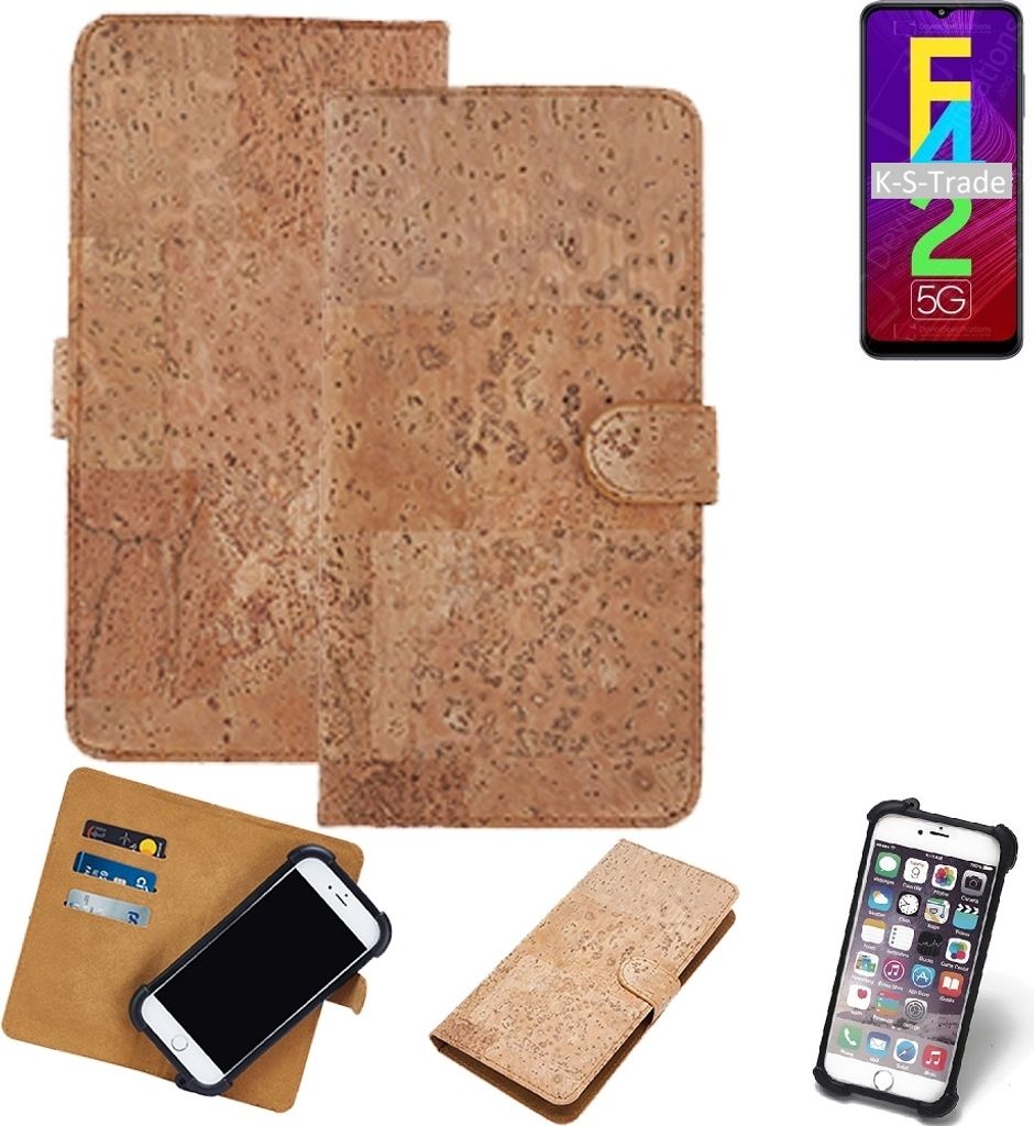 K-S-Trade Hülle kompatibel mit Samsung Galaxy F42 5G Kork Handyhülle Cover Schutzhülle TPU Case Bumper in Hellbraun, (1x)