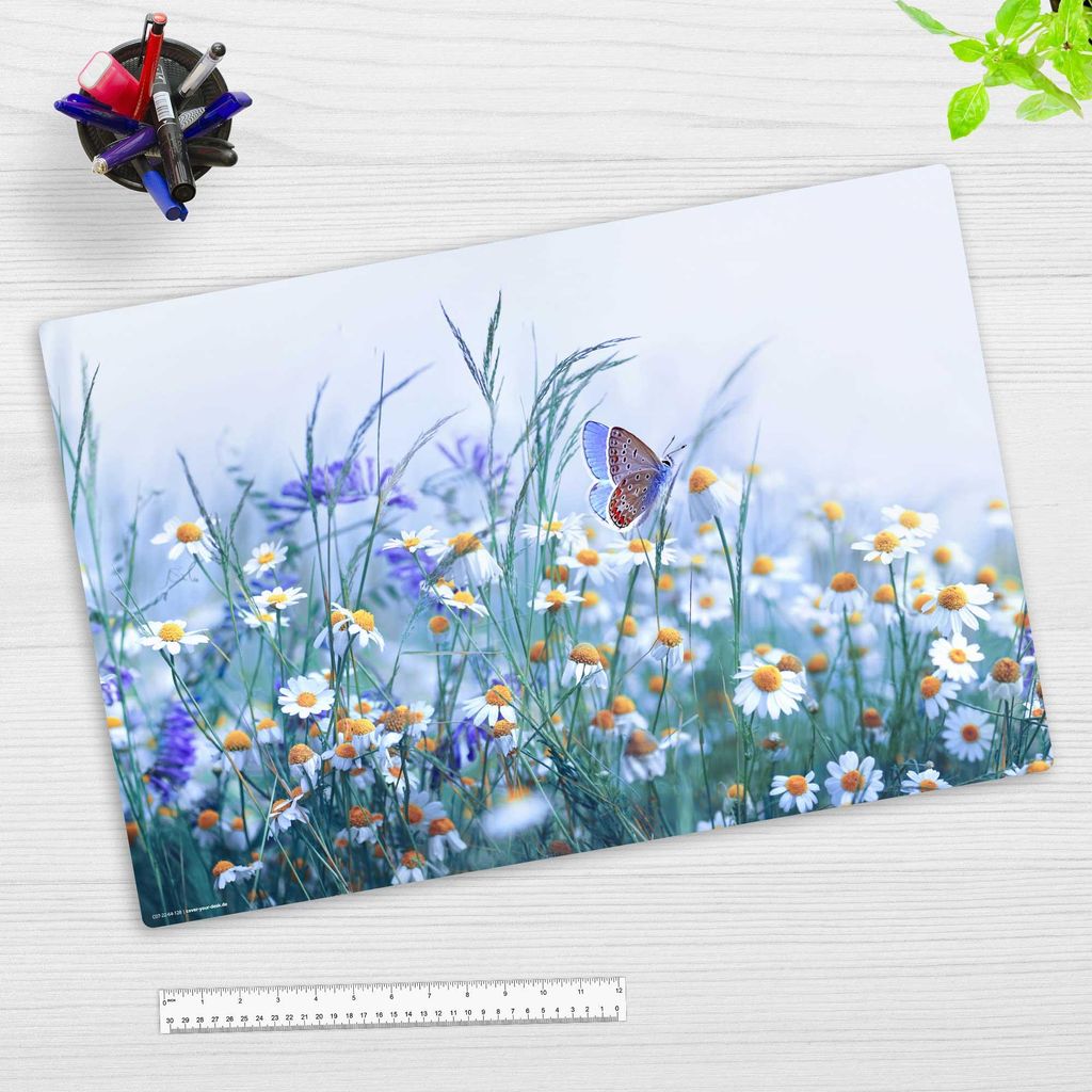 Schreibtischunterlage für Kinder und Erwachsene – “Wiesenblumen“ – aus erstklassigem strapazierfähigem Vinyl – 60 x 40 cm – Germany