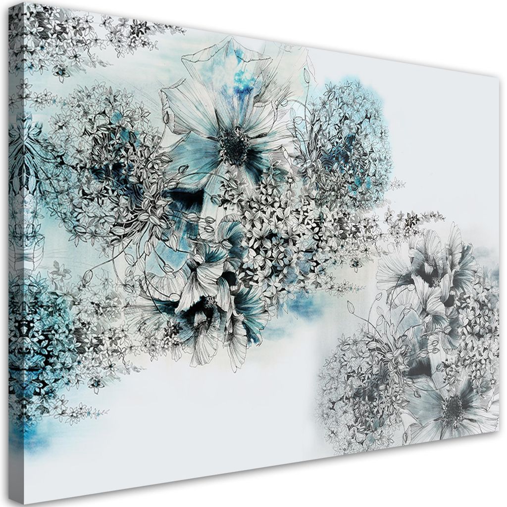 Leinwandbild Blaue Blumen, Abstraktion 100x70 Feeby Blau bild für die wand bereit zum aufhängen